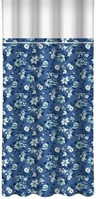 Tenda blu con stampa di fiori bianchi e blu e bordo bianco Larghezza: 160 cm | Lunghezza: 250 cm