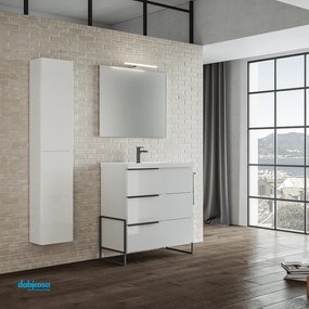 Mobile Bagno A Terra "Febe 1" Da 80 Cm Composto Da Tre Cassetti Lavabo E Specchio Con Lampada Led