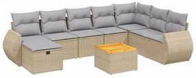 Set divano da giardino 9 pz con cuscini beige misto polyrattan