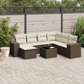 Set divani da giardino 8 pz con cuscini marrone in polyrattan