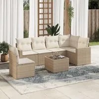 Set Divani da Giardino 7 pz con Cuscini Beige in Polyrattan 3219028