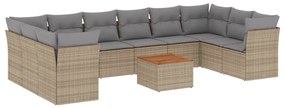 Set Divano da Giardino 11 pz con Cuscini Beige Misto Polyrattan