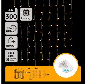 Aigostar - Catena LED natalizia da esterno 300xLED/8 funzioni 3xAA 6x2m IP44 bianco caldo
