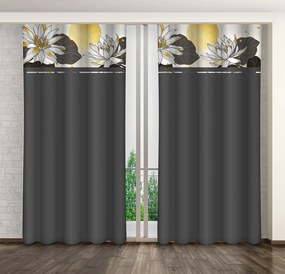 Tenda classica grigio scuro con stampa di fiori di loto Larghezza: 160 cm | Lunghezza: 250 cm
