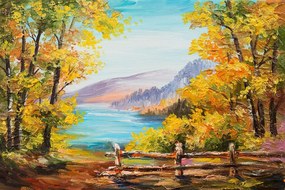 Carta da parati – Pittura a olio di lago di montagna