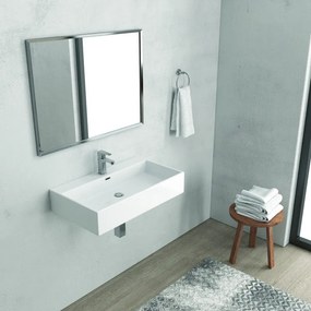 Lavabo sospeso 70 cm squadrato in ceramica bianca | Litos-DF70 - KAMALU