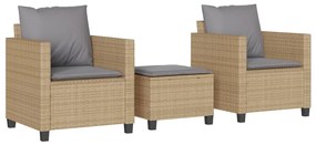 Set da bistrò 3 pz con cuscini beige in polyrattan