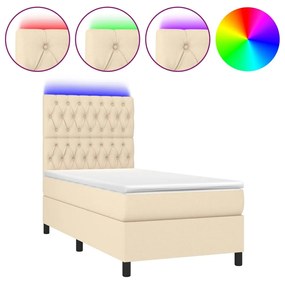 Letto a Molle con Materasso e LED Crema 80x200 cm in Tessuto