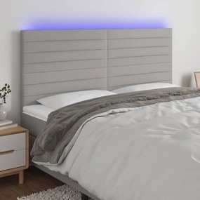 Testiera A Led Grigio Chiaro 200x5x118/128 Cm İn Tessuto /