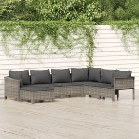 Set Divani da Giardino 7 pz con Cuscini in Polyrattan Grigio