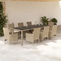 Set da Pranzo da Giardino 9 pz con Cuscini Polyrattan e Vetro 3278595