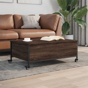 Tavolino Con Ruote Rovere Marrone 91x55x34 Cm Legno Multistrato /