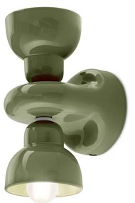 Applique Vintage Decò Berimbau Ceramica Verde Salvia 2 Luci E14