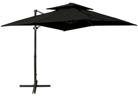 Ombrellone A Sbalzo Con Doppia Copertura 250x250 Cm Nero /