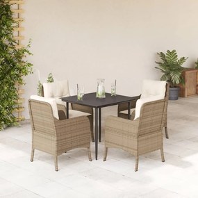 Set da pranzo da giardino 5 pz con cuscini beige in polyrattan