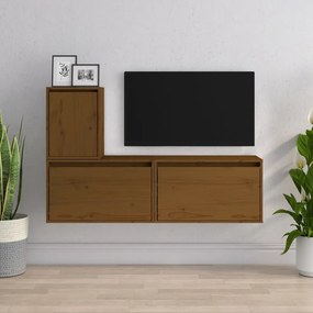 Mobili porta tv 3 pz miele in legno massello di pino