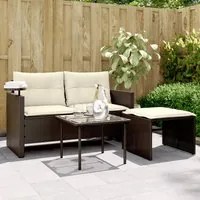 Set Divano da Giardino 3 pz con Cuscini Marrone in Polyrattan 365459