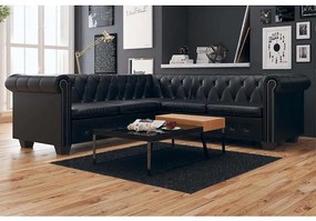 Divano Angolare Chesterfield A 5 Posti Pelle Artificiale Nera /