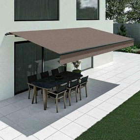 Tenda da sole marrone con mantovana dritta, modello Basic senza cassonetto, 2400 x 1500 mm, con manovella, configurazione individuale