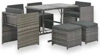 Set da Pranzo per Esterni 7 pz con Cuscini in Polyrattan Grigio cod mxl 40112