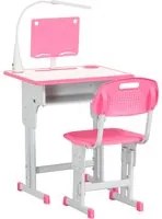 Banco Scuola con Sedia per Bambini con Lampada LED e Leggio Rosa