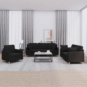 Set Divani 3 Pz Con Cuscini Nero İn Tessuto /