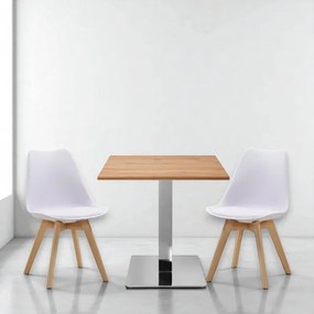 Tavolo bar pub ristorante 80x80 cm base argento e piano laminato Rovere Nodato H 75