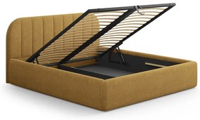 Letto matrimoniale imbottito color senape con contenitore con rete inclusa 200x200 cm Juno – Windsor &amp; Co Sofas