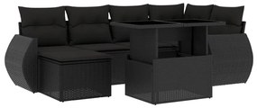 Set divani da giardino con cuscini 7pz nero polyrattan