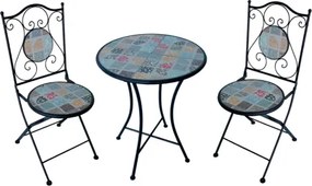 Set Bistrot Tavolo Mosaico Tondo 60 Cm Con 2 Sedie Pieghevoli Villafranche