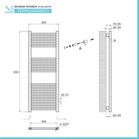 Termoarredo bagno scaldasalviette bianco L 45x120 interasse 40 cm