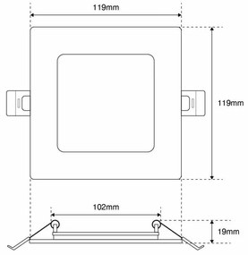 Pannello LED Quadrato 8W, 800lm, no Flickering, Foro Ø110x110mm, Dimmerabile Colore Bianco Freddo 6.000K