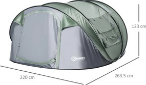 Tenda da Campeggio Pop Up 4-5 Persone 263,5x220x123 cm con Porte e Finestre Verde e Grigio...
