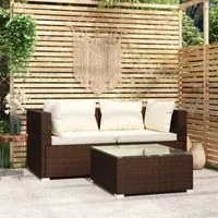 Set Divani da Giardino 3 pz con Cuscini in Polyrattan Marrone 317499