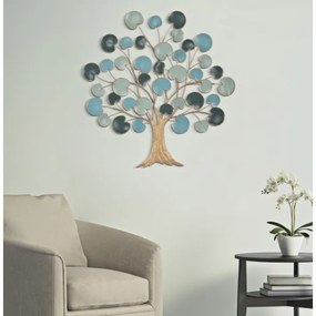 Pannello Decorativo A Parete Albero 89x2,5x90 Cm In Ferro Apple Blu Chiaro