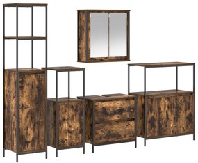 Set di mobili da bagno 5 pezzi in legno ingegnerizzato rovere affumicato