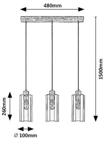 Rabalux 72123 - Lampadario a cavo TANNO 3xE27/25W/230V