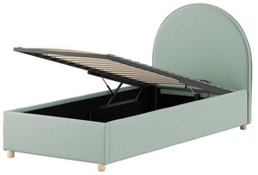 Letto singolo imbottito verde con contenitore con rete inclusa 90x200 cm Moon – Vipack