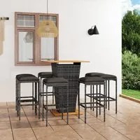 Set da Bar per Giardino 9 pz con Cuscini in Polyrattan Grigio 3064855