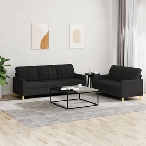 Set Di Divani 2 Pz Con Cuscini Nero İn Tessuto /