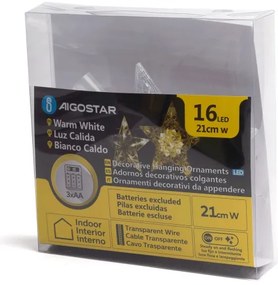 Aigostar - Stella LED per decorazione natalizia, 16 LED, 3xAA, bianco caldo