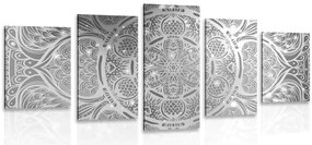 Quadri 5 pezzi – Mandala indiana con sfondo galattico in bianco e nero