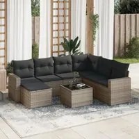 Set Divano da Giardino 8 pz con Cuscini Grigio in Polyrattan 3219300