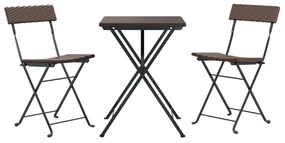 Set pieghevole da bistrò 3 pz marrone in polyrattan