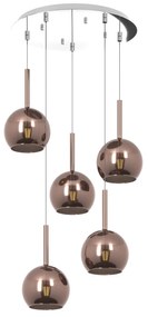 Lampadario Contemporaneo Future Metallo Cromo Vetro Rame 5 Luci E27