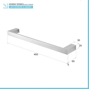 Porta asciugamani diritto da muro L 45 cm in alluminio argento Sky