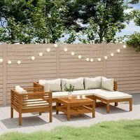 Set Divani da Giardino 6 pz con Cuscini Crema in Legno Acacia cod mxl 39824