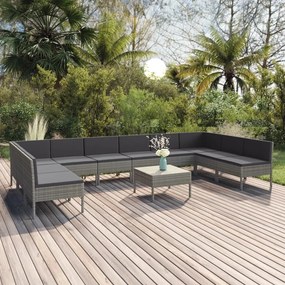 Set Divani da Giardino 11 pz con Cuscini in Polyrattan Grigio