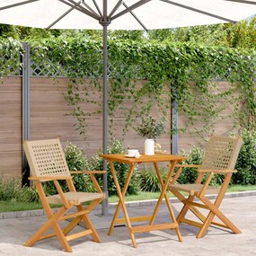 Set Da Bistrot 3 Pz Beige İn Polyrattan E Legno Massello /