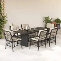 Set da Pranzo da Giardino 7 pz Nero con Cuscini in Polyrattancod mxl 87277